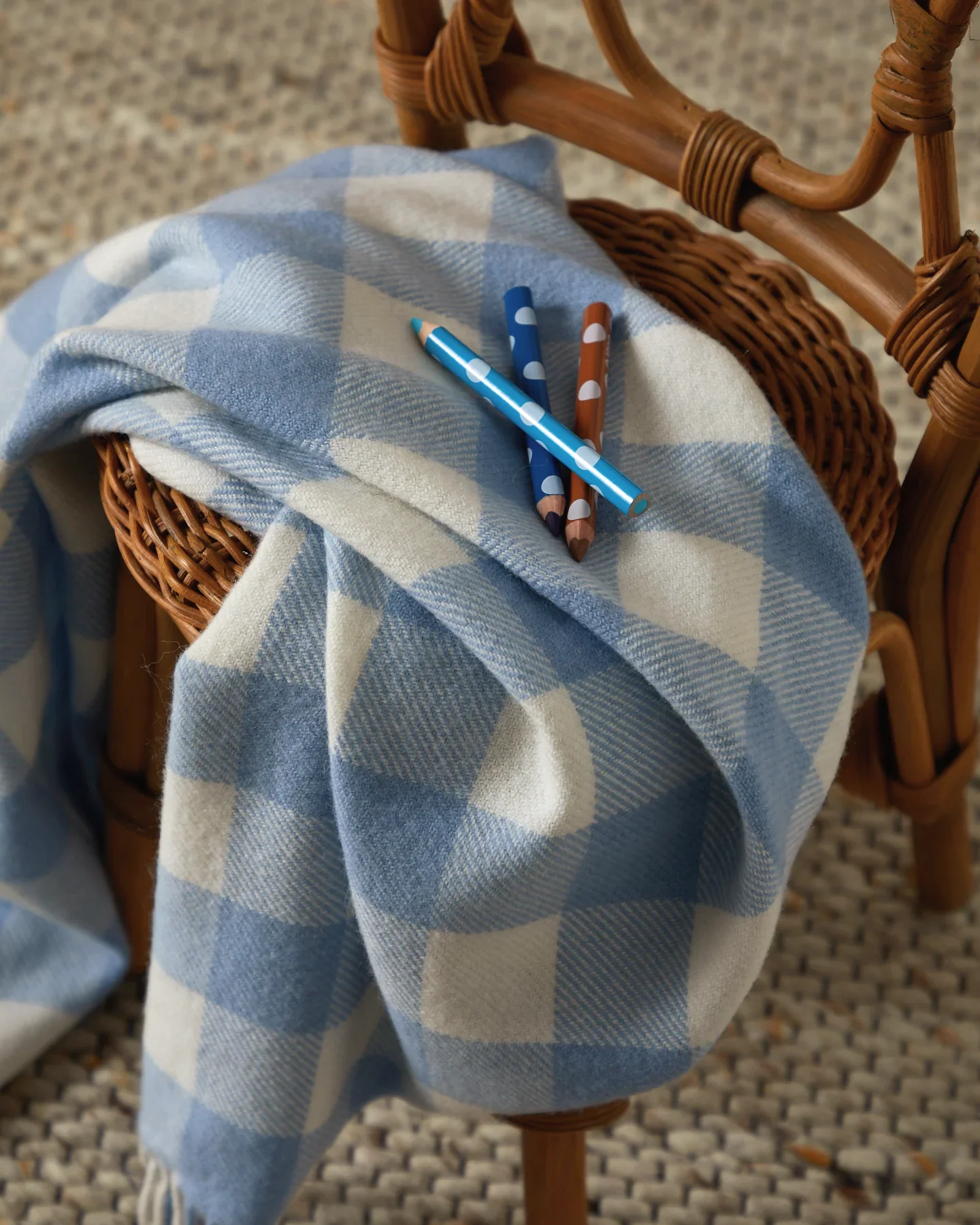 Foxford Blue Check Lambswool Baby Blanket - Image 4