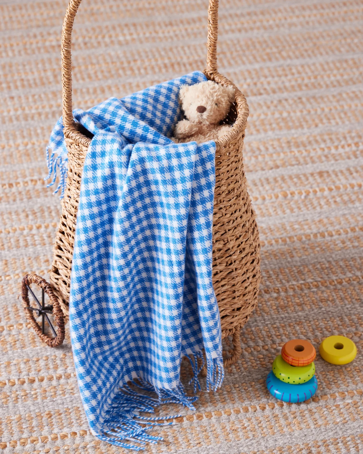 Foxford Blue Gingham Lambswool Baby Blanket - Image 3