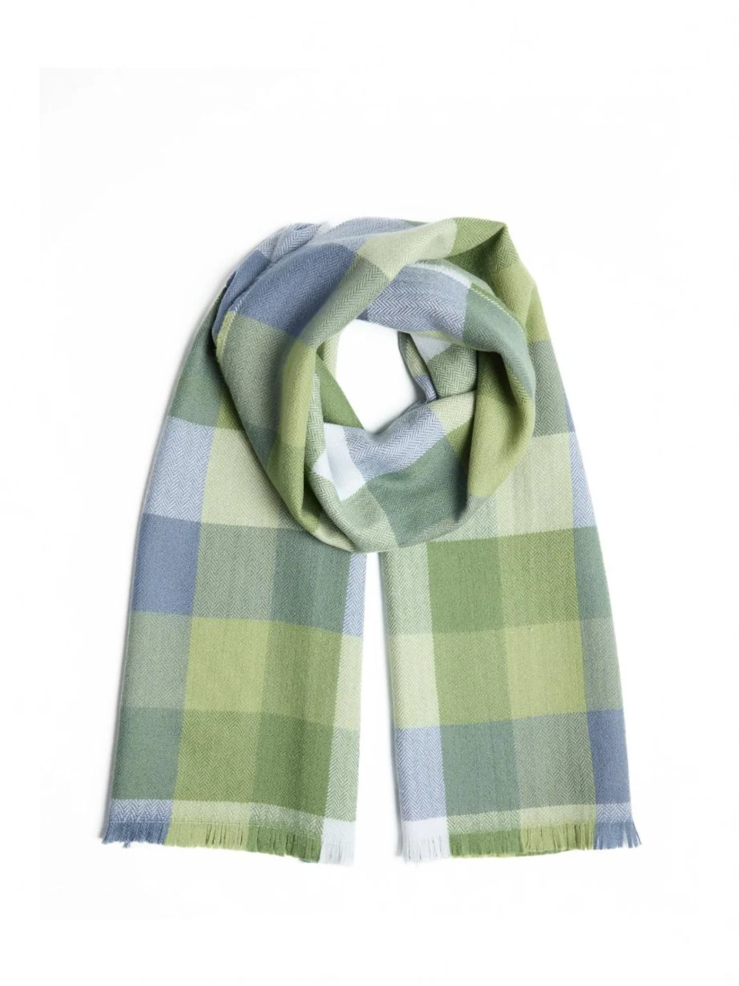 Foxford Green & Blue Block Check Extra-Fine Merino Scarf - Image 2
