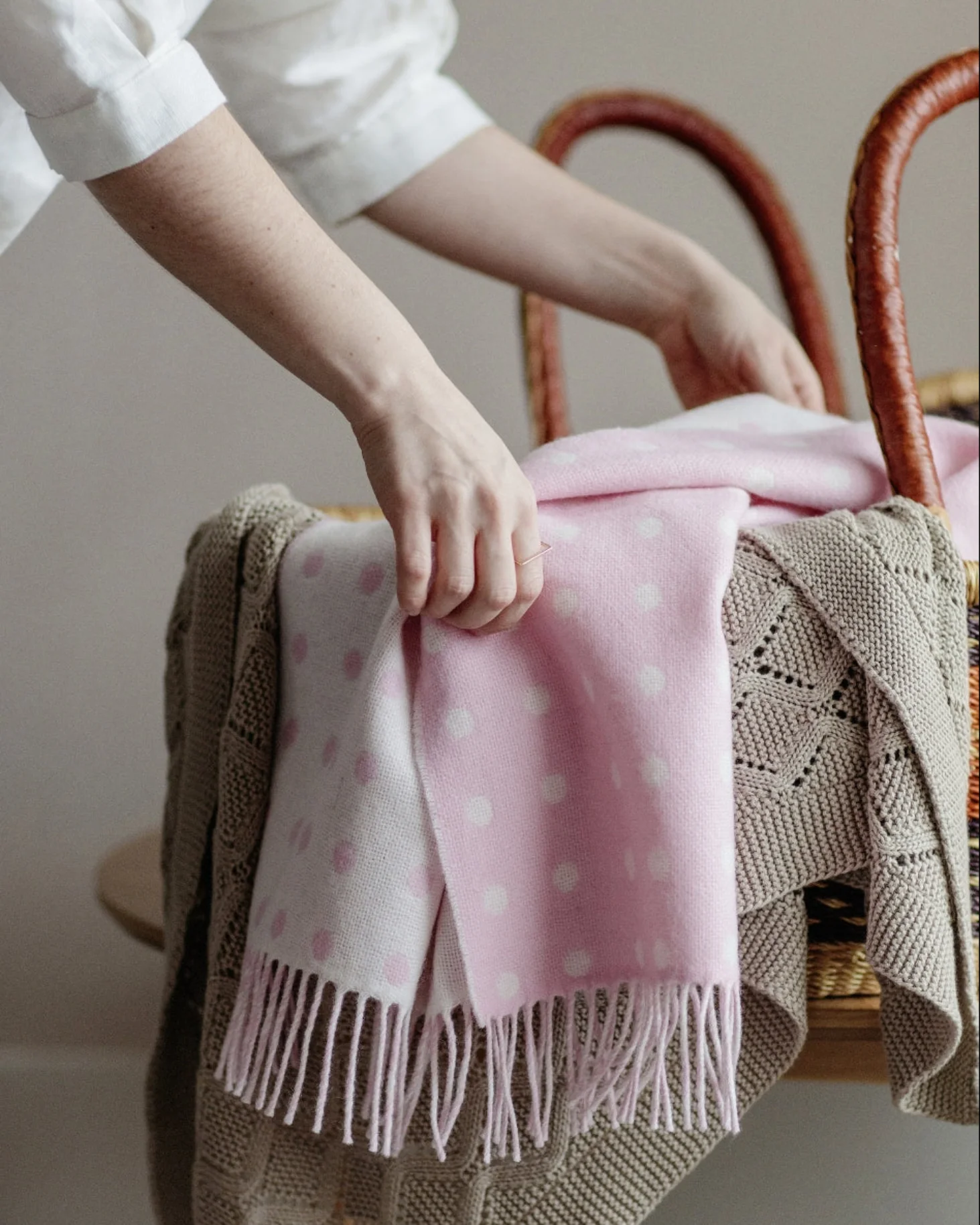 Foxford Pink Spot Lambswool Baby Blanket - Image 3