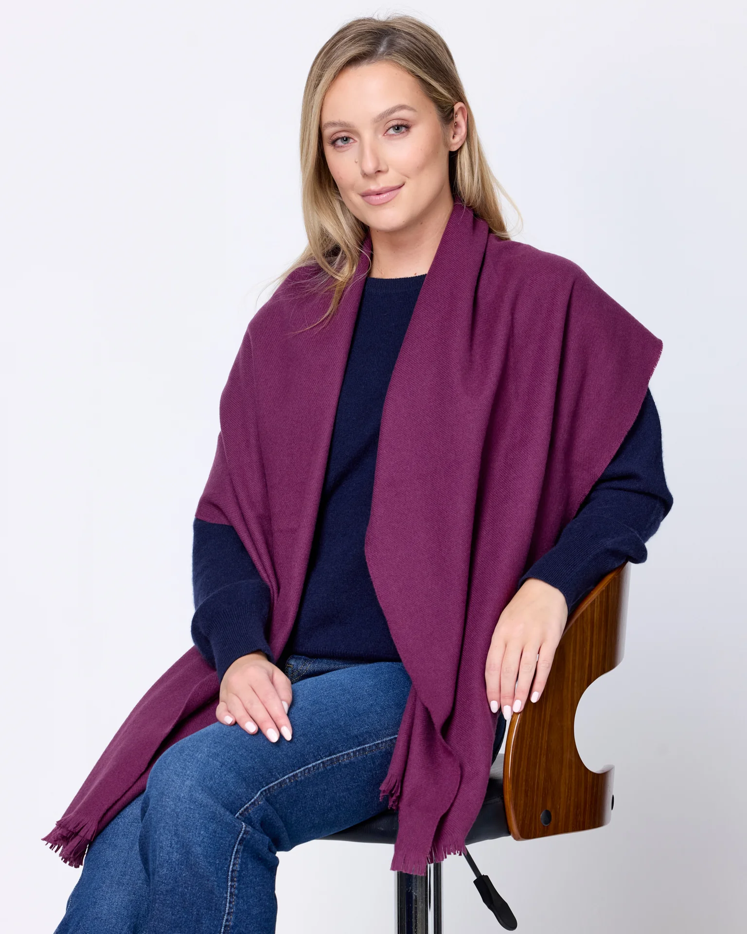 Foxford Solid Aubergine Fine Wool Cashmere Blend Scarf - Image 4
