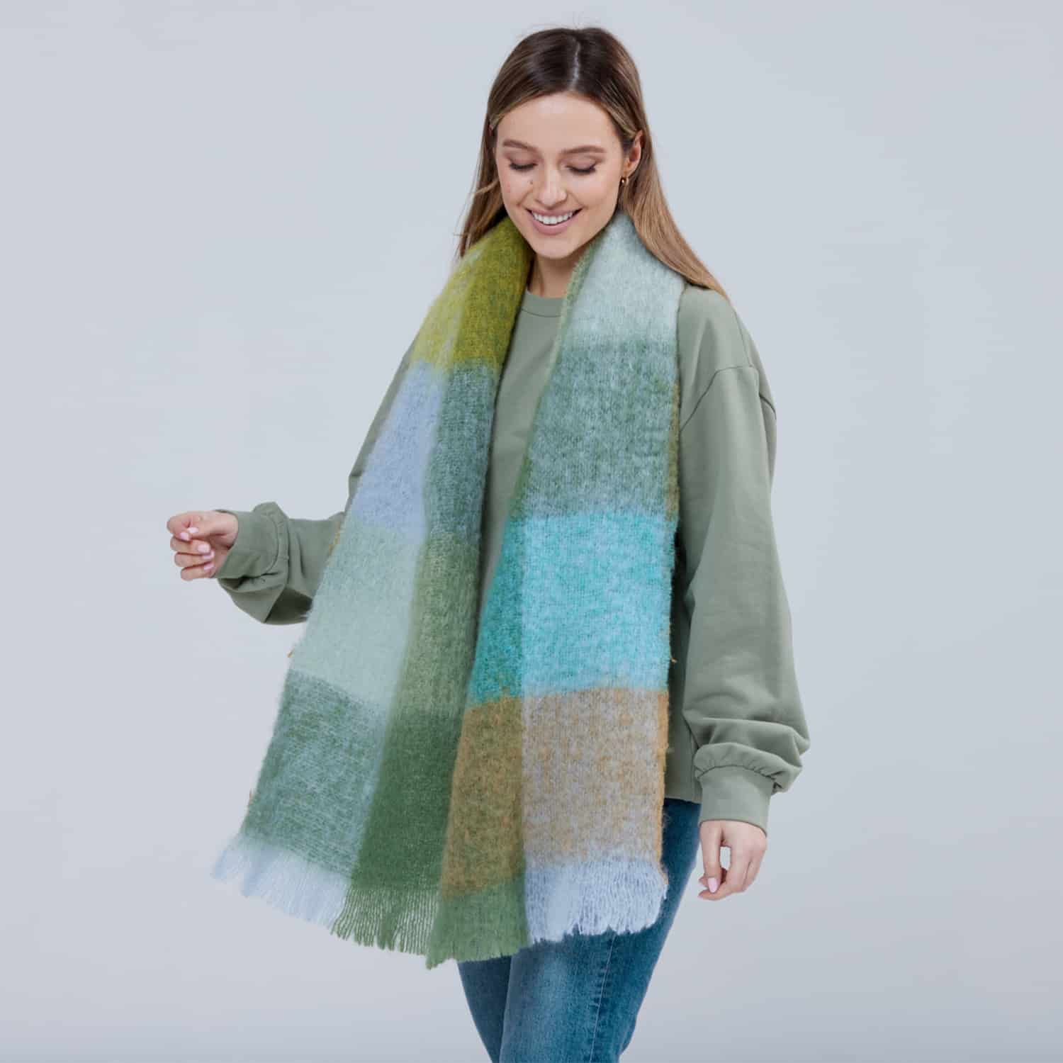Foxford Blue And Green Mohair Scarf - Image 3
